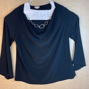 MKM Designs Women Top 3X Black Pullover Scoop Neck Embellished Classy Office VTG